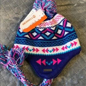 Merrell Pom top Lausanne lined with ear flaps Blue Pink NWT